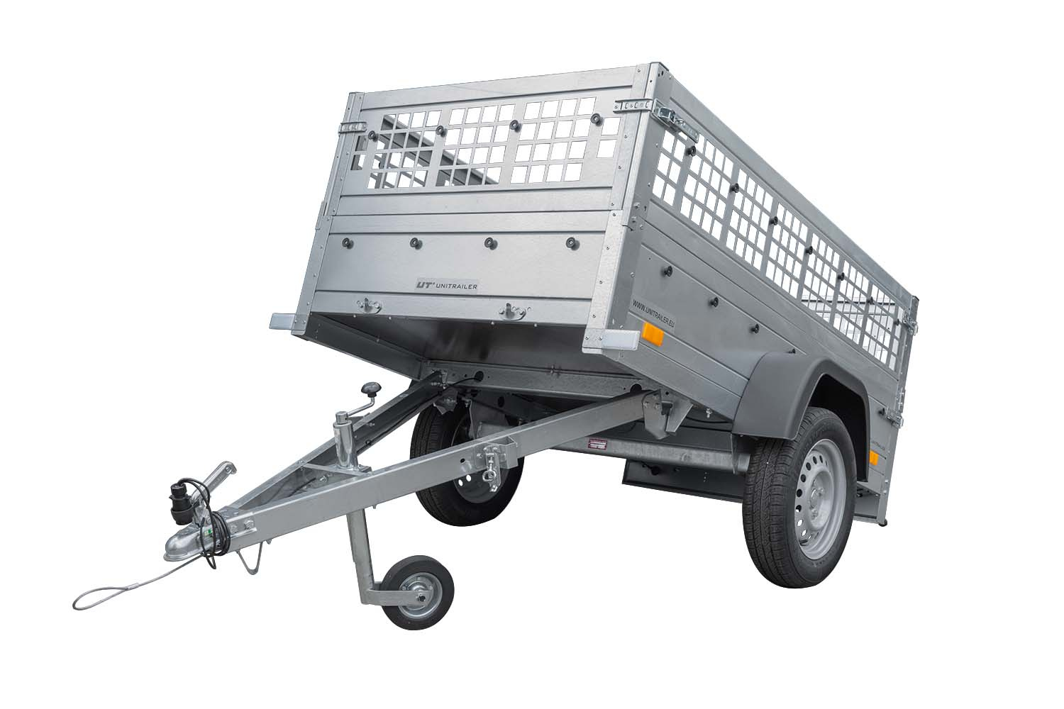 Remolque Unitrailer GARDEN TRAILER 200 KIPP con laterales de reja y rueda joceky
