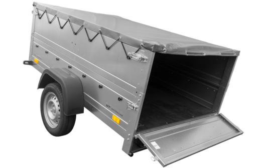 Remolque Unitrailer GARDEN TRAILER 201 KIPP con rueda de apoyo, laterales dobles y lona plana gris - Imagen 8
