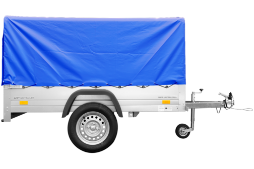 Remolque basculante de carga ligero Garden Trailer 201 KIPP con lona alta azul y rueda jockey - Imagen 2