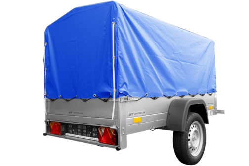 Remolque basculante de carga ligero Garden Trailer 201 KIPP con lona alta azul y rueda jockey - Imagen 3