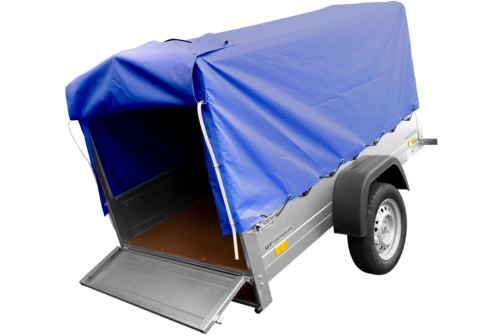 Remolque basculante de carga ligero Garden Trailer 201 KIPP con lona alta azul y rueda jockey - Imagen 4