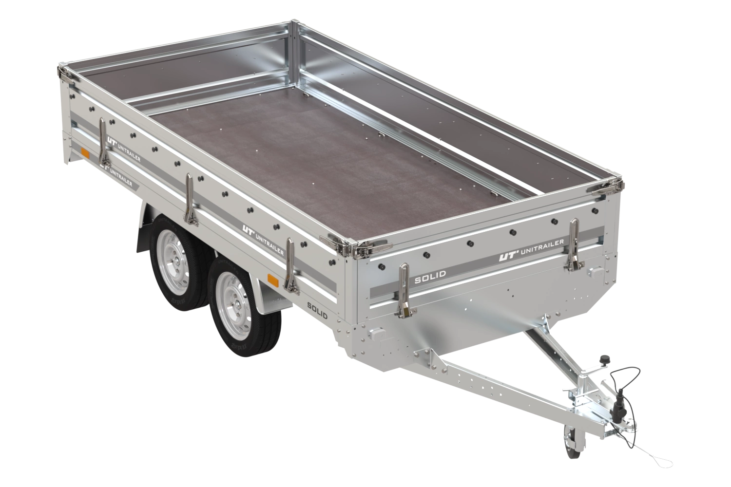 Remolque de transporte de dos ejes 304x153 con ruedas debajo UNITRAILER SOLID 300/2 GVW 750 kg