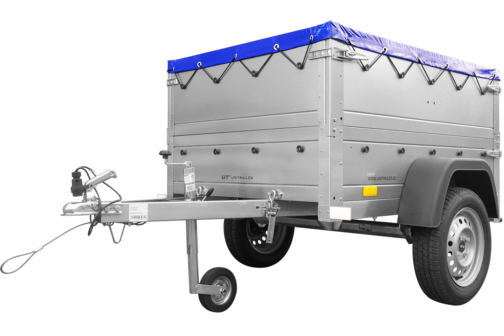 Remolque nuevo Unitrailer GARDEN TRAILER 150 KIPP con rueda de apoyo, laterales dobles y lona plana azul - Imagen 7