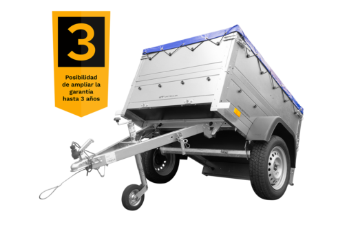 Remolque nuevo Unitrailer GARDEN TRAILER 150 KIPP con rueda de apoyo, laterales dobles y lona plana azul - Imagen 3