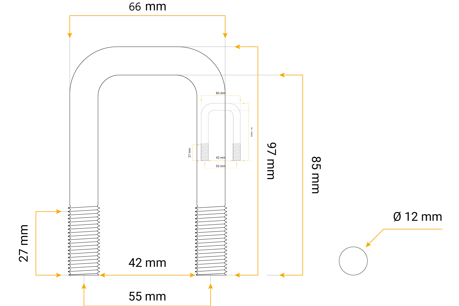 Abrazadera cuadrada DROMET tipo C con tuercas y arandelas M12 85/42/85 - Imagen 2