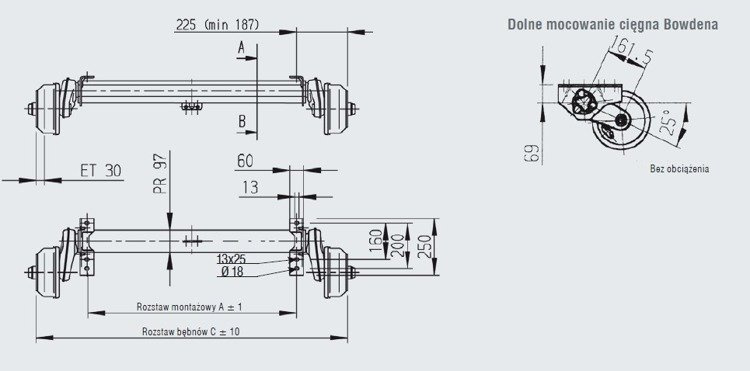 Eje con freno de inercia para remolques AL-KO 1300 mm 1350 kg 5x112 - Imagen 2