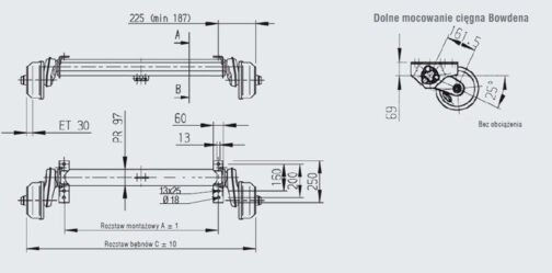 Eje con freno de inercia para remolques  AL-KO 1400 mm 1500 kg 5x112 - Imagen 2