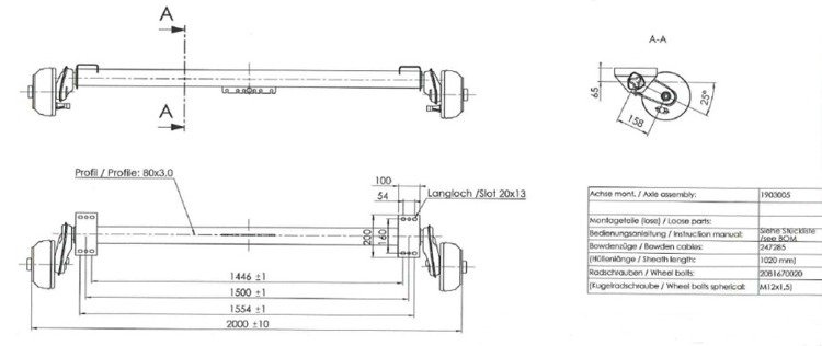 Eje estanco con freno para remolques náuticos AL-KO 1500 mm 1000 kg 5x112 - Imagen 2