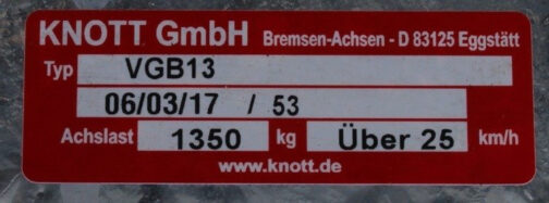 Eje frenado para remolque KNOTT 1400 mm 1350 kg 5x112 - Imagen 4