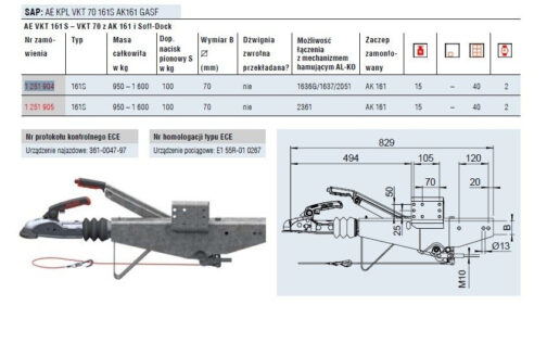 Enganche con freno de inercia AL-KO 161S mma hasta 1600kg AK160 KW70 - Imagen 2