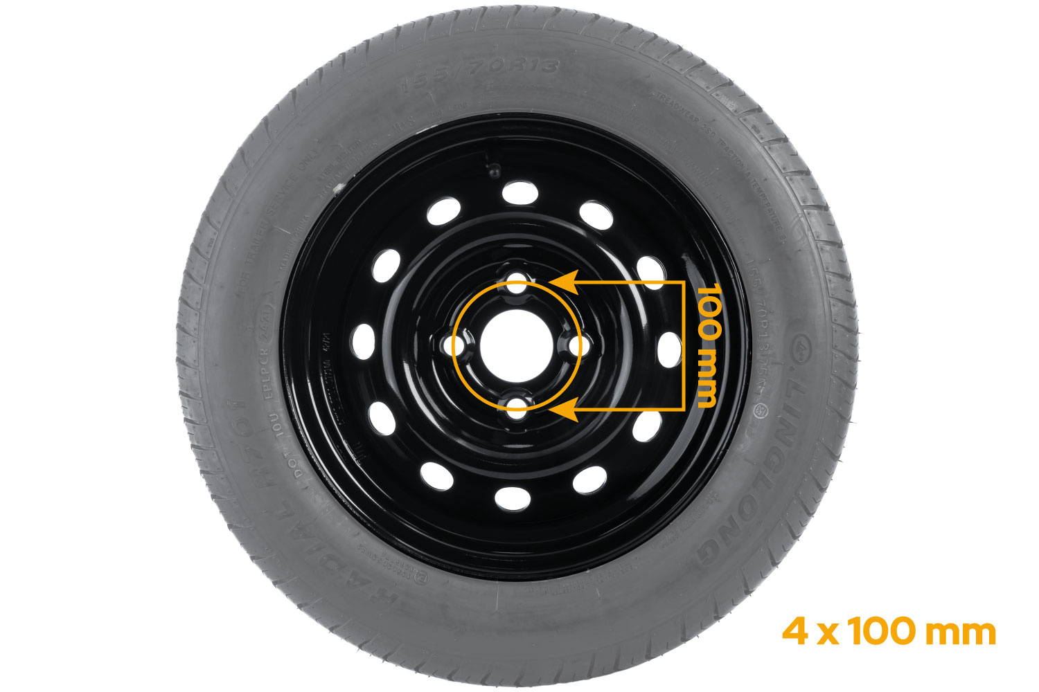 Rueda de remolque LINGLONG TIRE 155/70 R13 75N UNITRAILER RIM negro 4Jx13" 4x100 ET:30 - Imagen 2