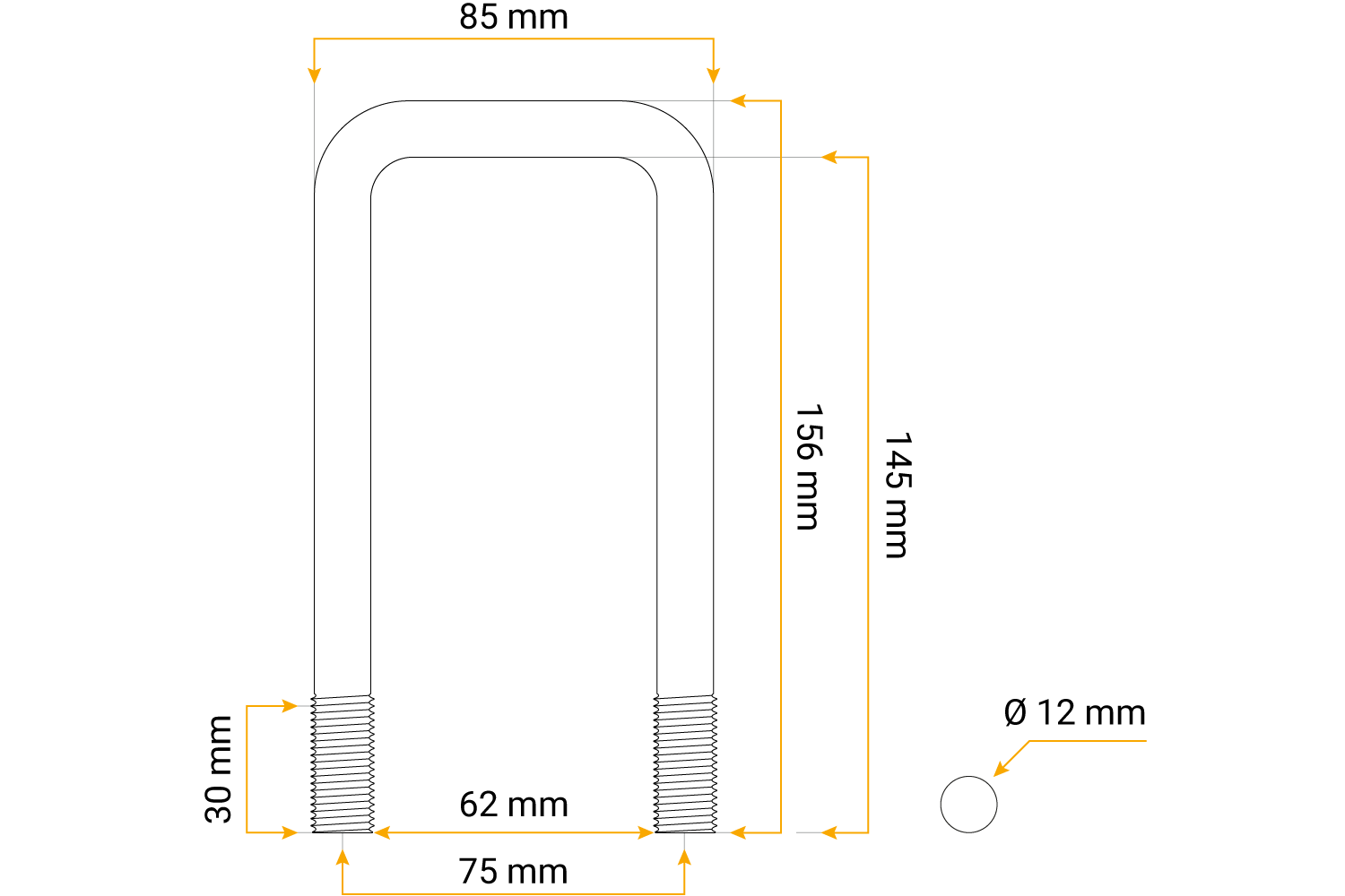 U perno con arandelas y tuercas M12 145/62/145 - Imagen 2