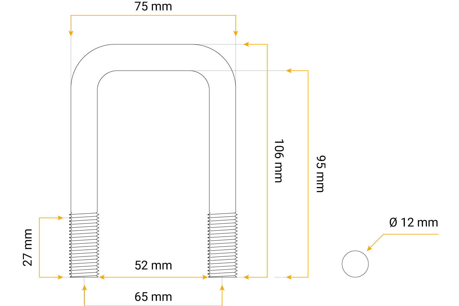 U perno con arandelas y tuercas M12 95/52/95 - Imagen 2